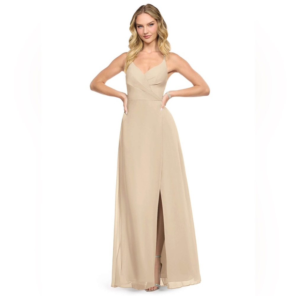 Azazie Davis champion pagne flows V-Neck Chiffon Dress Size A6